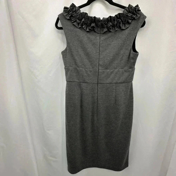 London Times Womens Shift Dress 10P Gray Ruffled Sleeveless Unlined Zip Closure - Picture 3 of 9